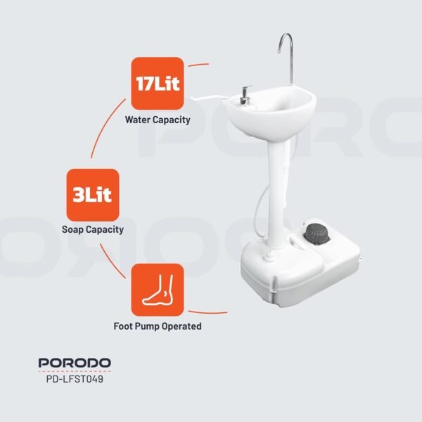 ⁦حوض غسيل محمول 17 لتر مع قمع قابل للطي من Porodo⁩ - الصورة ⁦3⁩