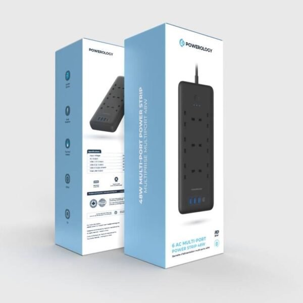 Powerology قطاع الطاقة 6 تيار متردد 48 وات USB أسود - صورة من 6