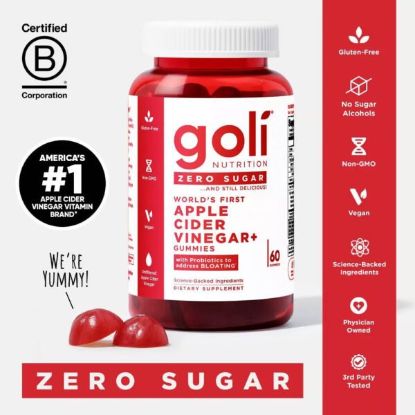 Goli® Nutrition Apple Cider Vinegar Zero Sugar Gummies. 60 Gummies - صورة من 7