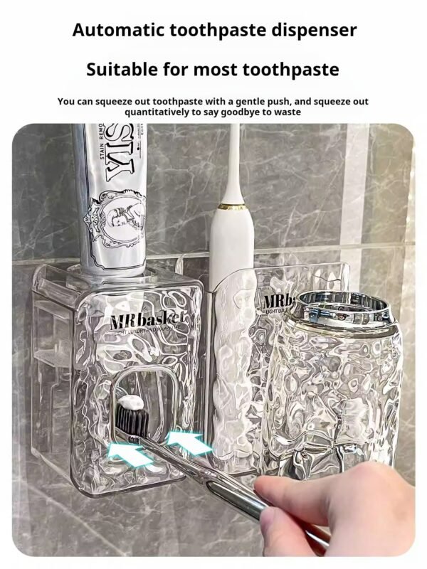 Electric Toothbrush Toothpaste Holder Bathroom No-Punch Wall Mounted Toothbrush Mouthwash Cup Toothpaste Toothpaste Holder Set - صورة من 3