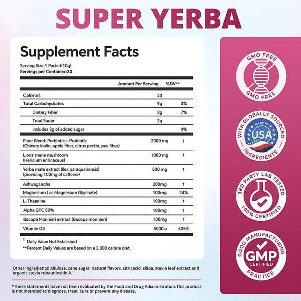 ZOOONE Super Yerba | Yerba Mate Instant Tea Powder | RASPBERRY LEMONADE Flavor | 30 Servings - صورة من 6