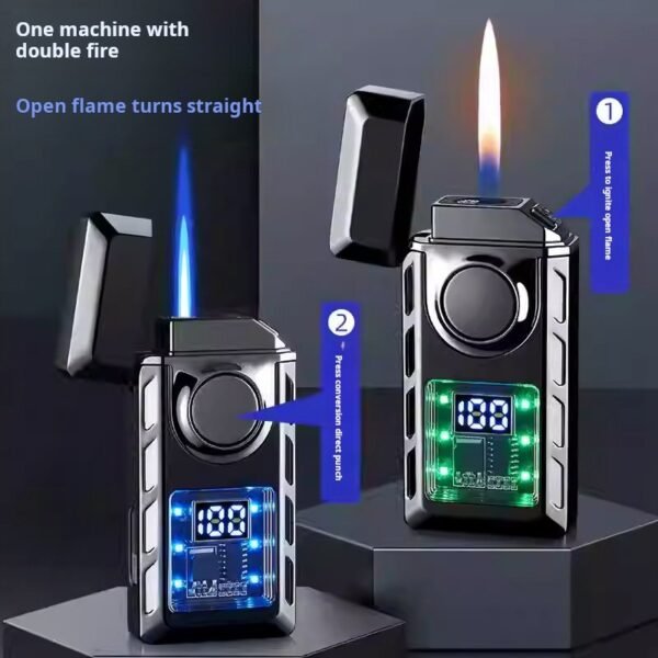 New Arc Intelligent Power Display Dual Flame Lighters Direct Punch Plus Open Flame Inflatable Lighters (PACK OF 2) - صورة من 3
