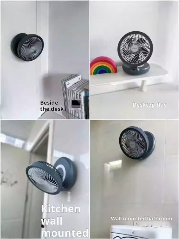 Fan rechargeable portable hovering folding circulation fan office home kitchen car desk wall dual-use - صورة من 3