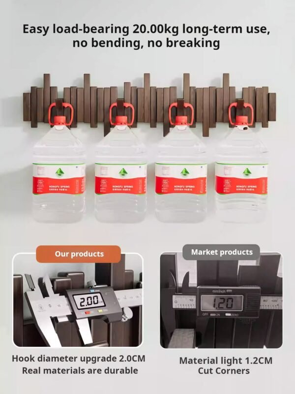 Piano keys hanging rack solid wood wall hooks bedroom entryway entry door storage no punch coat racks - صورة من 3