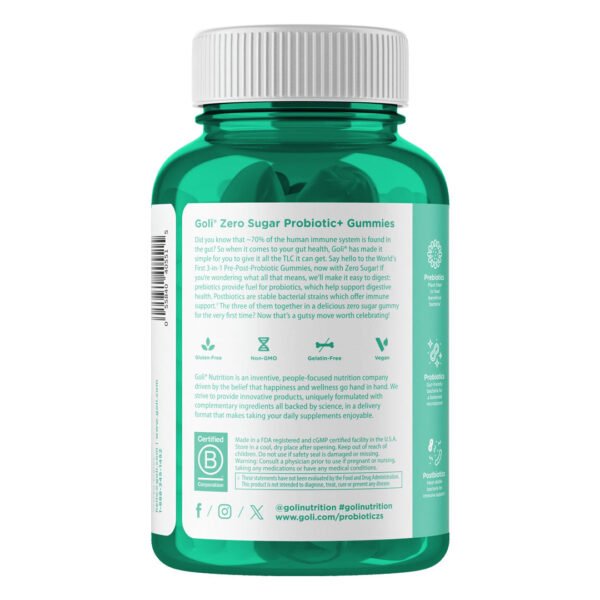 Goli® Nutrition Pre+Post+Probiotics Zero Sugar Gummies. 60 Gummies - صورة من 3