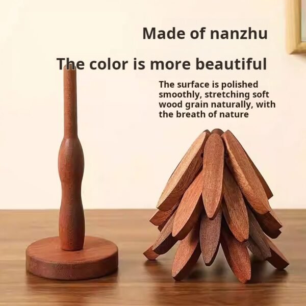 Solid wood heat insulating mat dinner mat anti-scald mat household high temperature resistant table mat pot mat coaster casserole mat Premium Sense (PACK OF 3) - صورة من 2