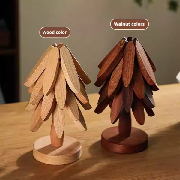 Solid wood heat insulating mat dinner mat anti-scald mat household high temperature resistant table mat pot mat coaster casserole mat Premium Sense (PACK OF 3) - صورة من 3