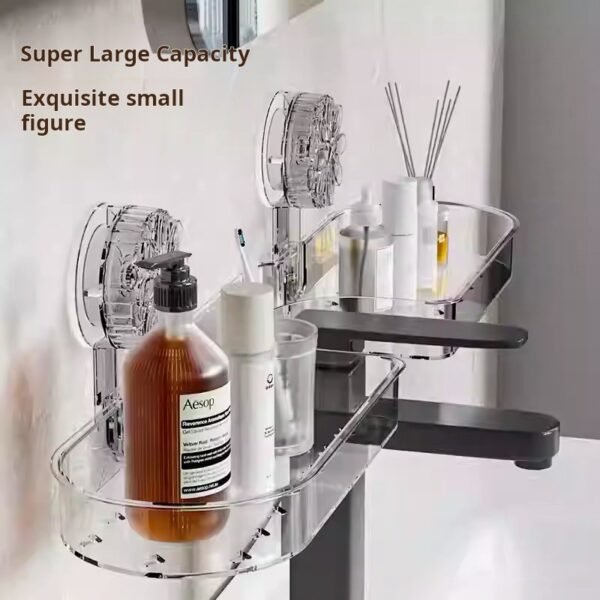 Suction Cup Vanity Shelf No-Punch Bathroom Bathroom Faucet Shelf Sink Mirror Front Organizer (PACK OF 5) - صورة من 3