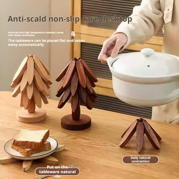 Solid wood heat insulating mat dinner mat anti-scald mat household high temperature resistant table mat pot mat coaster casserole mat Premium Sense (PACK OF 3) - صورة من 4