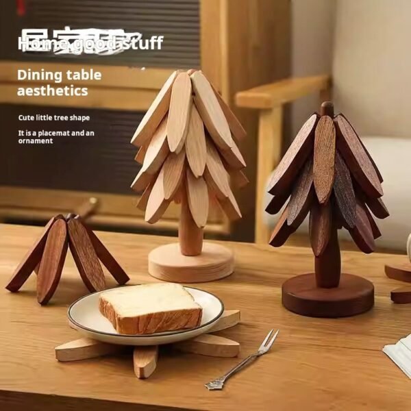 Solid wood heat insulating mat dinner mat anti-scald mat household high temperature resistant table mat pot mat coaster casserole mat Premium Sense (PACK OF 3) - صورة من 5