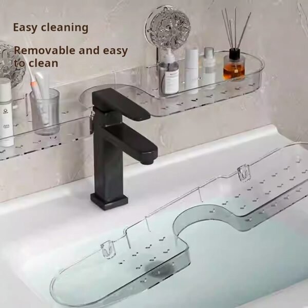 Suction Cup Vanity Shelf No-Punch Bathroom Bathroom Faucet Shelf Sink Mirror Front Organizer (PACK OF 5) - صورة من 5