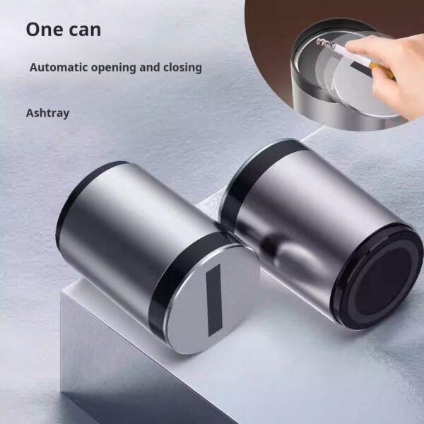 Ashtray Black Technology Auto Open Lid Large Aluminum Alloy Seal Car Interior Use Windproof Multifunctional Premium Sense (PACK OF 3) - صورة من 2